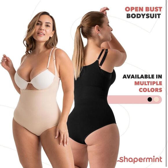 SHAPERMINT Bodysuit 3X Black Open Bra Brief Leg Panty Seamless Compression OCT - Picture 5 of 7